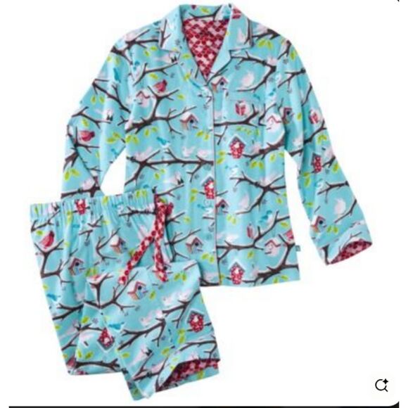 Nick & Nora Christmas Cardinal Birdhouse Flannel Pajama Set Blue Holiday Sz M - Picture 12 of 12